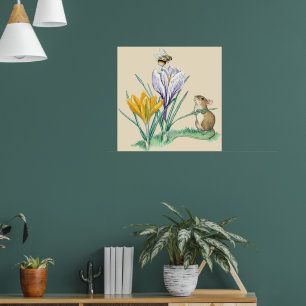 Vintage Molly Brett Nature Mouse Crocus Bee Poster
