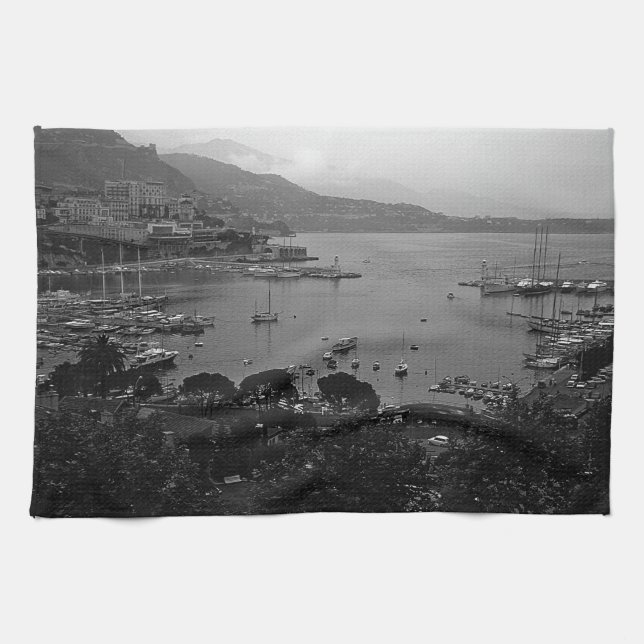 Vintage Monaco Furstendömet hamnen Kökshandduk (Horisontell)