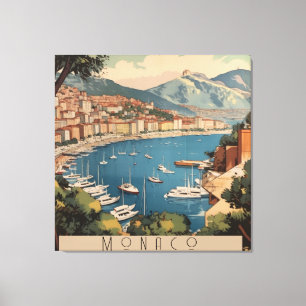 Vintage Monaco Harbour Resescen Anpassad Text Canvastryck