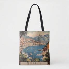 Vintage Monaco Harbour Resescen Anpassad Text Tygkasse