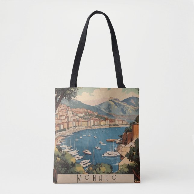 Vintage Monaco Harbour Resescen Anpassad Text Tygkasse (Framsida)