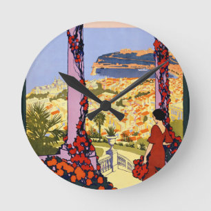 Vintage Monaco Monte Carlo Acrylic Wall Clock Rund Klocka