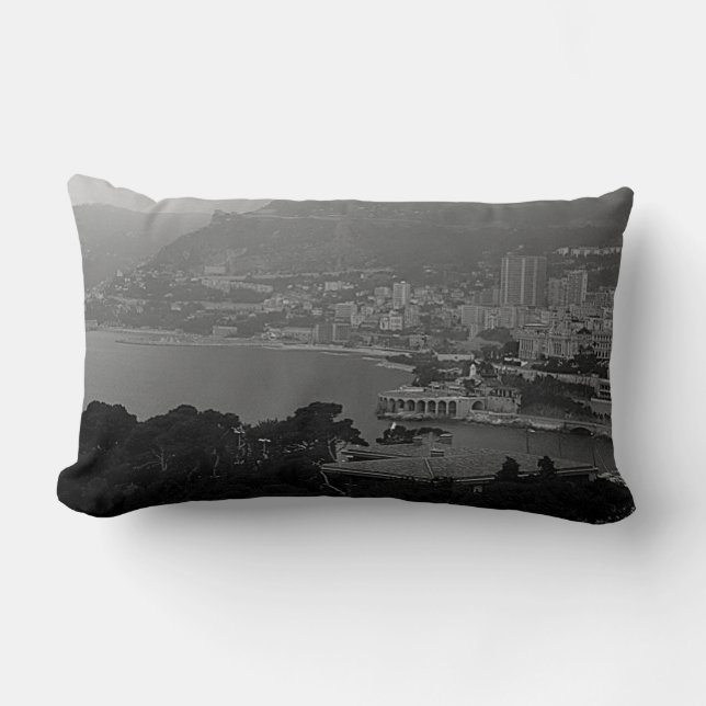Vintage Monaco Monte Carlo kusten view Lumbarkudde (Framsida)