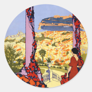 Vintage Monaco Monte Carlo Travel Round Sticker Runt Klistermärke