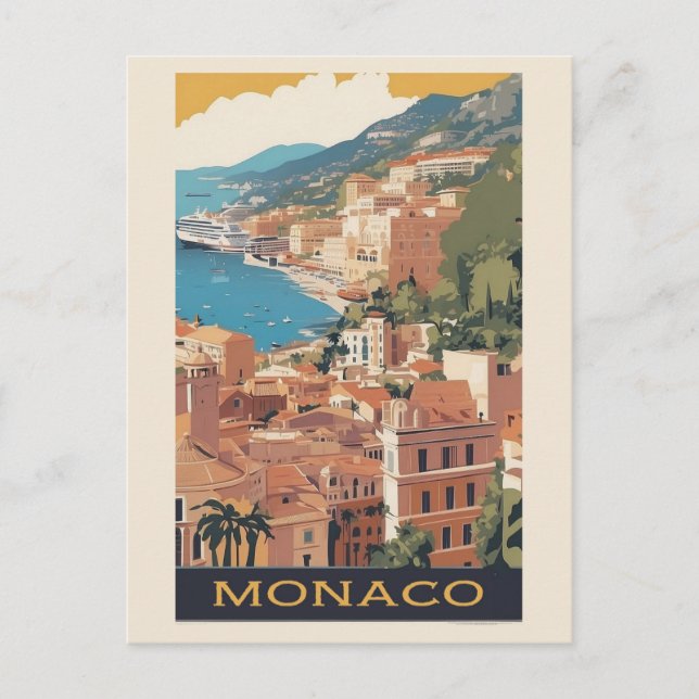Vintage Monaco Monte Carlo Travel Vykort (Framsida)