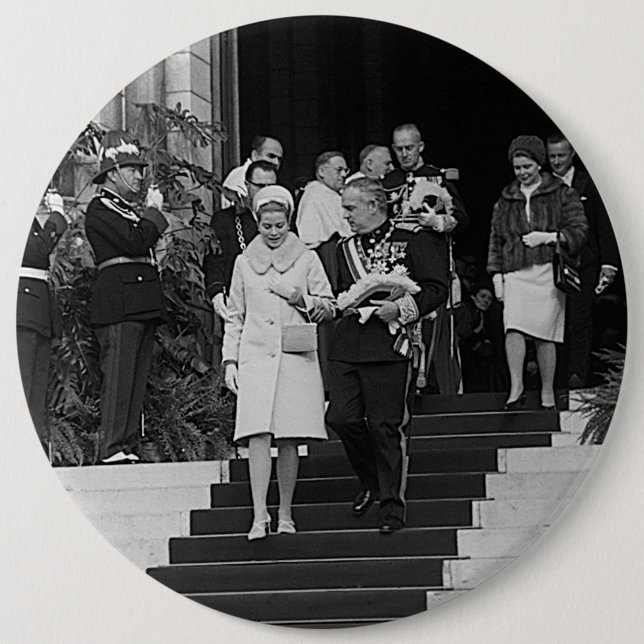 Vintage Monaco Prince Albert och Princess Grace Knapp (Framsida)