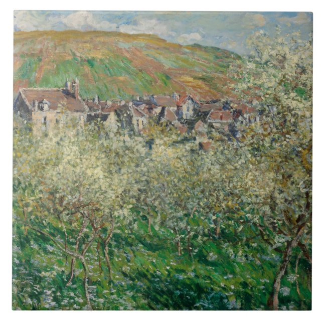 Vintage Monet 1879 Blommar Plum Träd Kakelplatta (Framsidan)