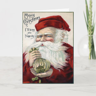 Vintage Money Bags Santa Helgdag Card Helgkort