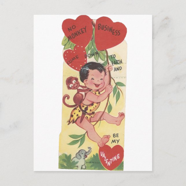 Vintage "Monkey Business" Valentine Helg Vykort (Framsida)