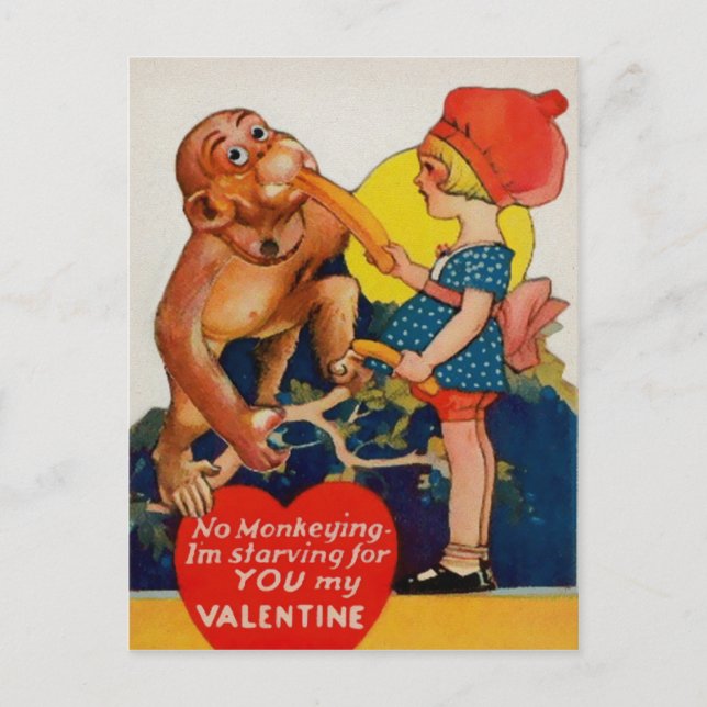 Vintage Monkey Valentines day Vykort (Framsida)
