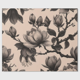 Vintage Monochrome Magnolia Gift Wrap Presentpapper