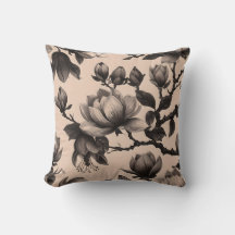 Vintage Monochrome Magnolia Pillow