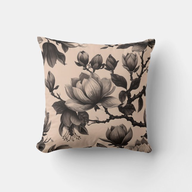 Vintage Monochrome Magnolia Pillow Kudde (Framsida)