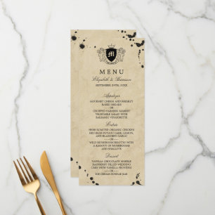 Vintage Monogram & Bläck Stain Bröllop Menu Meny