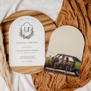 Vintage Monogram   Blommigt Boho bröllopsinbjudan Inbjudningar