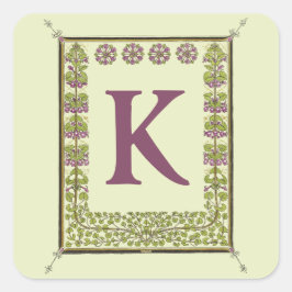 Vintage Monogram Brev Blommigt Ram Nouveau Fyrkantigt Klistermärke