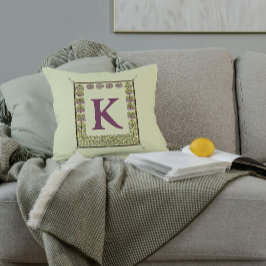 Vintage Monogram Brev Blommigt Ram Nouveau Kudde