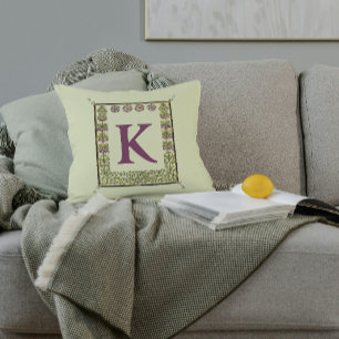 Vintage Monogram Brev Blommigt Ram Nouveau Kudde