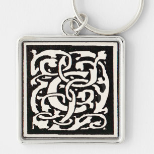 Vintage Monogram C Art nouveau Brev Fyrkantig Silverfärgad Nyckelring