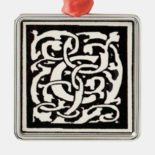 Vintage Monogram C Art nouveau Brev Julgransprydnad Metall