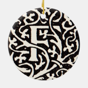 Vintage Monogram F Art nouveau Brev Julgransprydnad Keramik