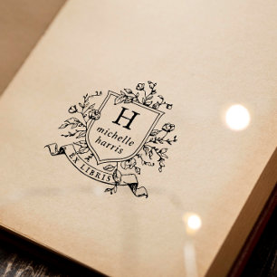 Vintage Monogram-kam Crest Ex Libris Anpassat namn Självfärgande Stämpel