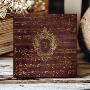 Vintage Monogram-kam Notblad Burgunderröd Guld Kakelplatta