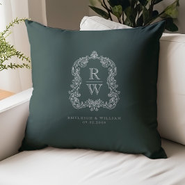 Vintage Monogram-kam Wedding Forest Green Kudde