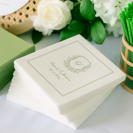 Vintage Monogram Krön Sage Grön Bröllop Pappersservett