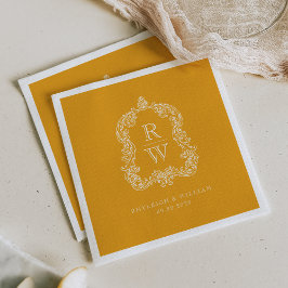 Vintage Monogram-kröningsmärke Marigoldgul Bröllop Pappersservett