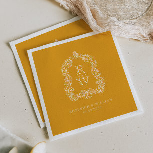 Vintage Monogram-kröningsmärke Marigoldgul Bröllop Pappersservett