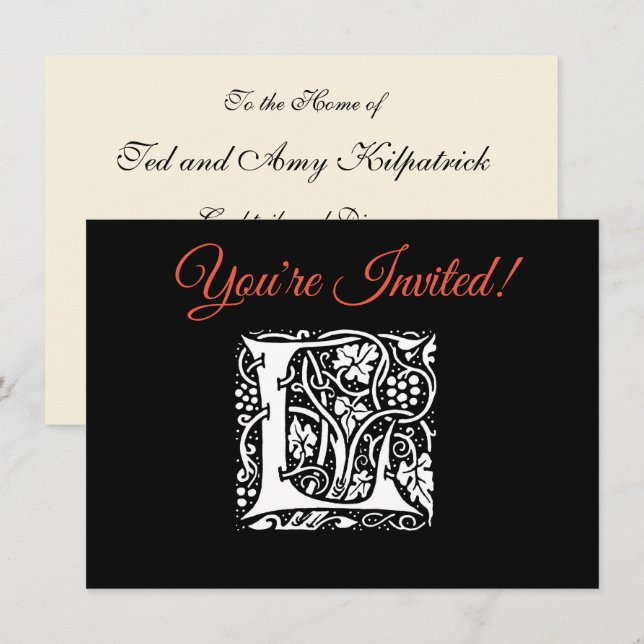 Vintage Monogram L Art nouveau Inbjudningar (Fram/baksida)