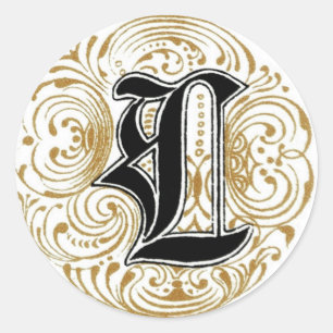 Vintage Monogram "L" i Guld Runt Klistermärke