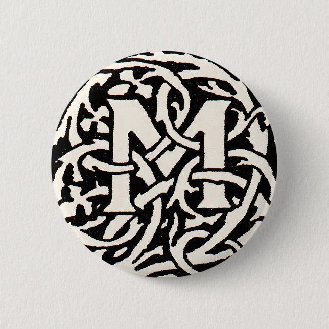 Vintage Monogram M Art Nouveau Bokstav Knapp (Framsida)