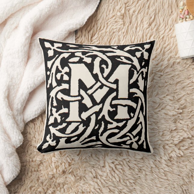 Vintage Monogram M Art Nouveau Bokstav Kudde (Filt)
