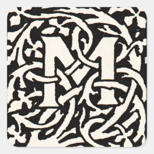 Vintage Monogram M Art nouveau Brev Fyrkantigt Klistermärke