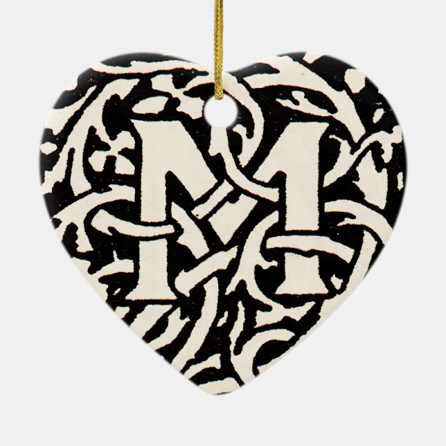 Vintage Monogram M Art nouveau Brev Julgransprydnad Keramik (Baksidan)