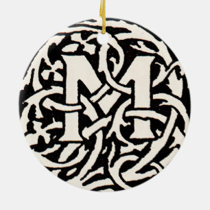 Vintage Monogram M Art nouveau Brev Julgransprydnad Keramik