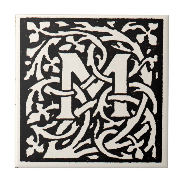 Vintage Monogram M Art nouveau Brev Kakelplatta (Framsidan)