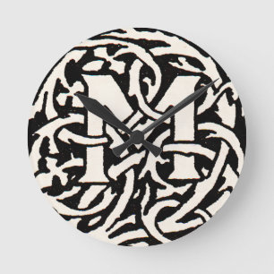 Vintage Monogram M Art nouveau Brev Rund Klocka