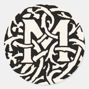 Vintage Monogram M Art nouveau Brev Runt Klistermärke