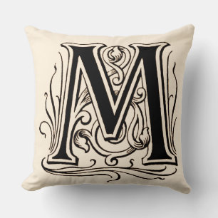 Vintage Monogram "M" i Sepia Kudde