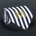 Vintage Monogram marin blå och vit Rand strimlad Slips<br><div class="desc">Modern vintage,  rastrerad design. Lodrät rand mönster är i chic fransk av klassisk sommarsjömansblått och vitt färg.</div>