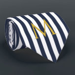 Vintage Monogram marin blå och vit Rand strimlad Slips<br><div class="desc">Modern vintage,  rastrerad design. Lodrät rand mönster är i chic fransk av klassisk sommarsjömansblått och vitt färg.</div>