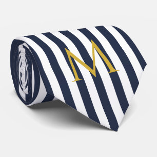 Vintage Monogram marin blå och vit Rand strimlad Slips