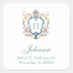 Vintage Monogram med blomkrans Returadress Fyrkantigt Klistermärke