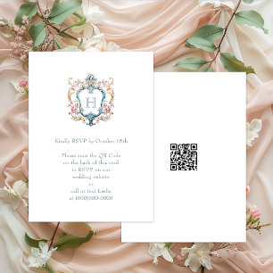 Vintage Monogram med Blommig Vapen Wedding QR-kod Tilläggskort