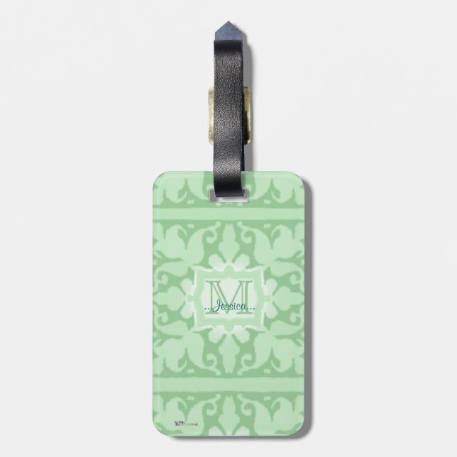 Vintage Monogram (Mint-Grönt) Bagagebricka (Baksidan Lodrät)