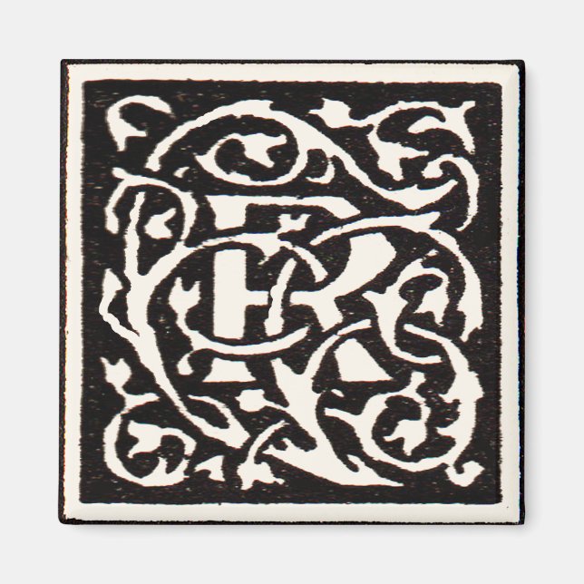 Vintage Monogram R Art nouveau Brev Magnet (Framsidan)