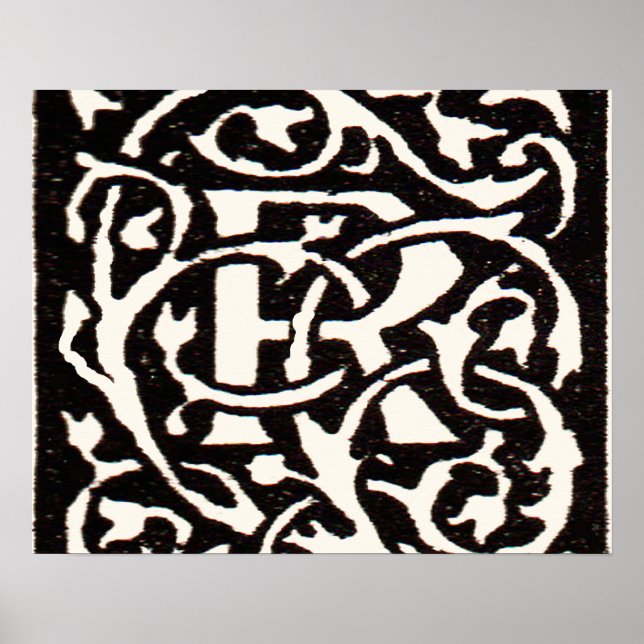 Vintage Monogram R Art nouveau Brev Poster (Framsidan)